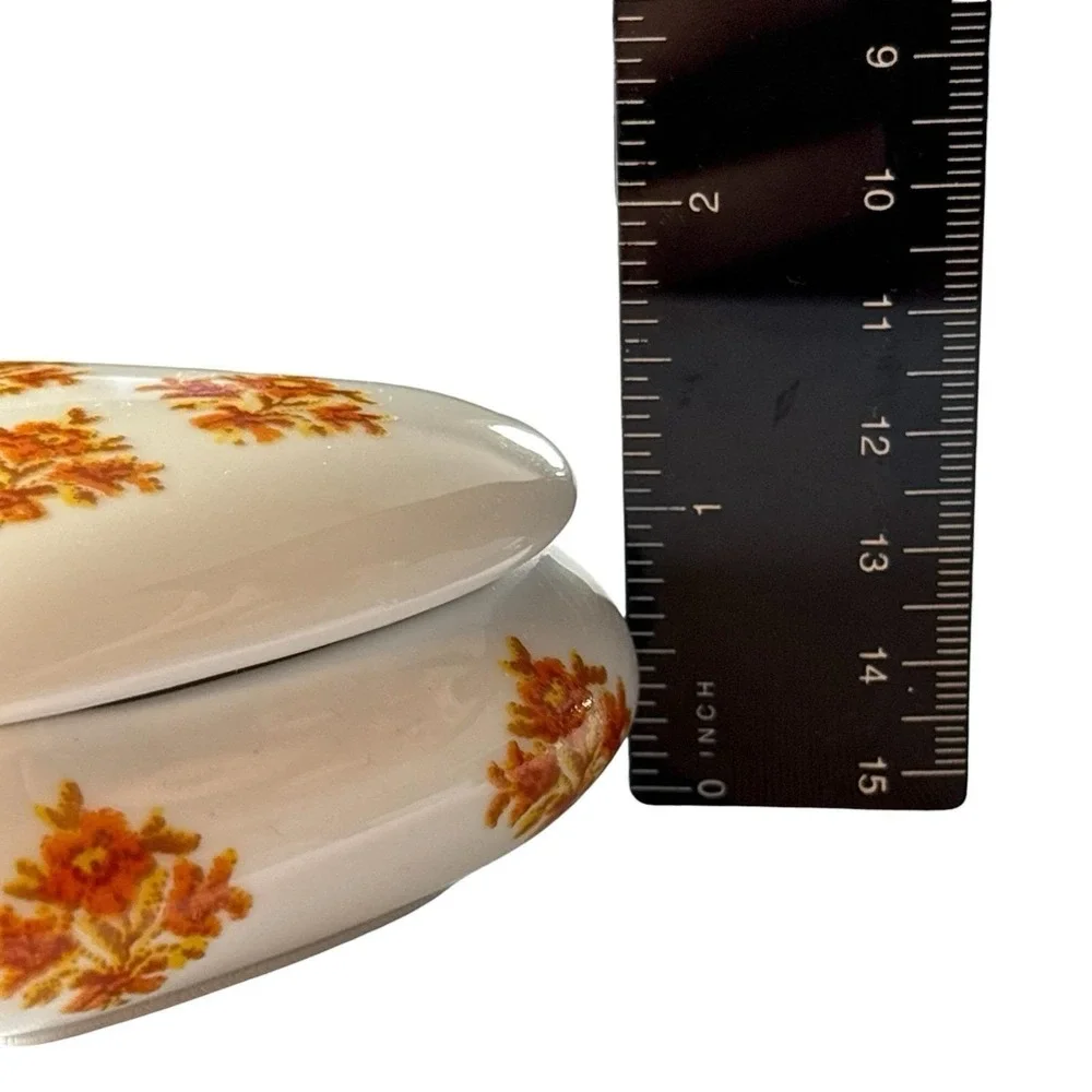 Limoges France Trinket Box Hand Painted Heart Shaped Floral Orange VTG Porcelain